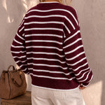 Mirjam | Strickjacke Oversize Gestreift mit Knöpfen Damen Rundhals