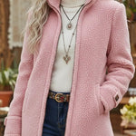 Nathalie | Fleecejacke Damen im Lammwoll-Look mit Stehkragen und Reissverschluss