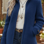 Nathalie | Fleecejacke Damen im Lammwoll-Look mit Stehkragen und Reissverschluss