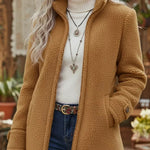 Nathalie | Fleecejacke Damen im Lammwoll-Look mit Stehkragen und Reissverschluss
