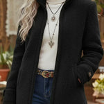 Nathalie | Fleecejacke Damen im Lammwoll-Look mit Stehkragen und Reissverschluss