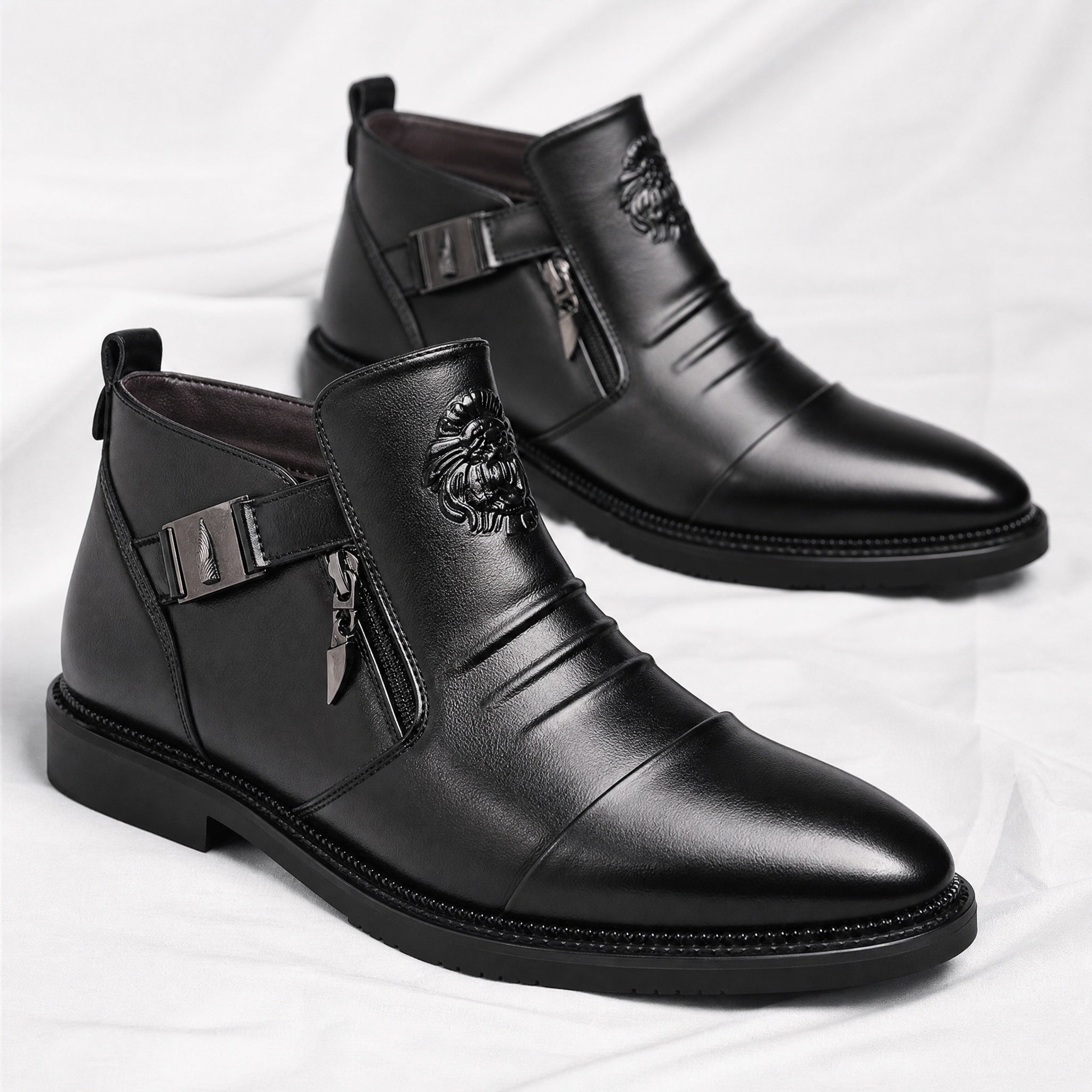 Patrick | Stiefel aus Leder Herren mit Reissverschluss und Schnalle