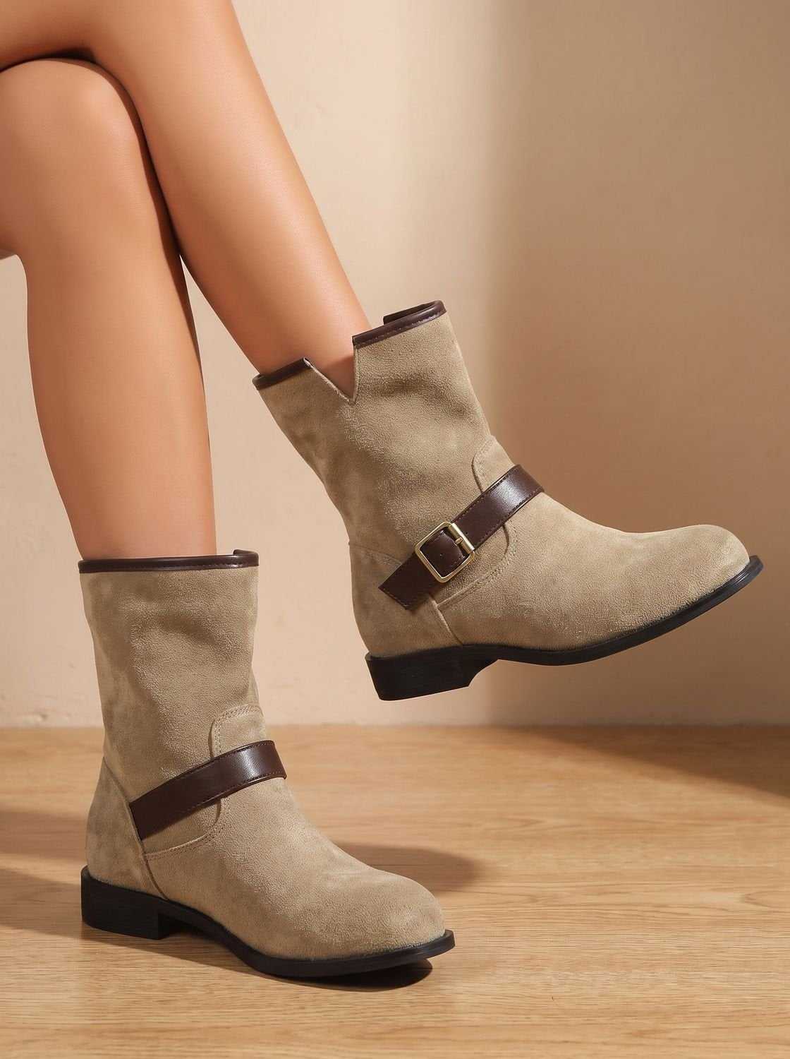 Priska | Chelsea Boots Damen Veloursleder Schnallenriemen