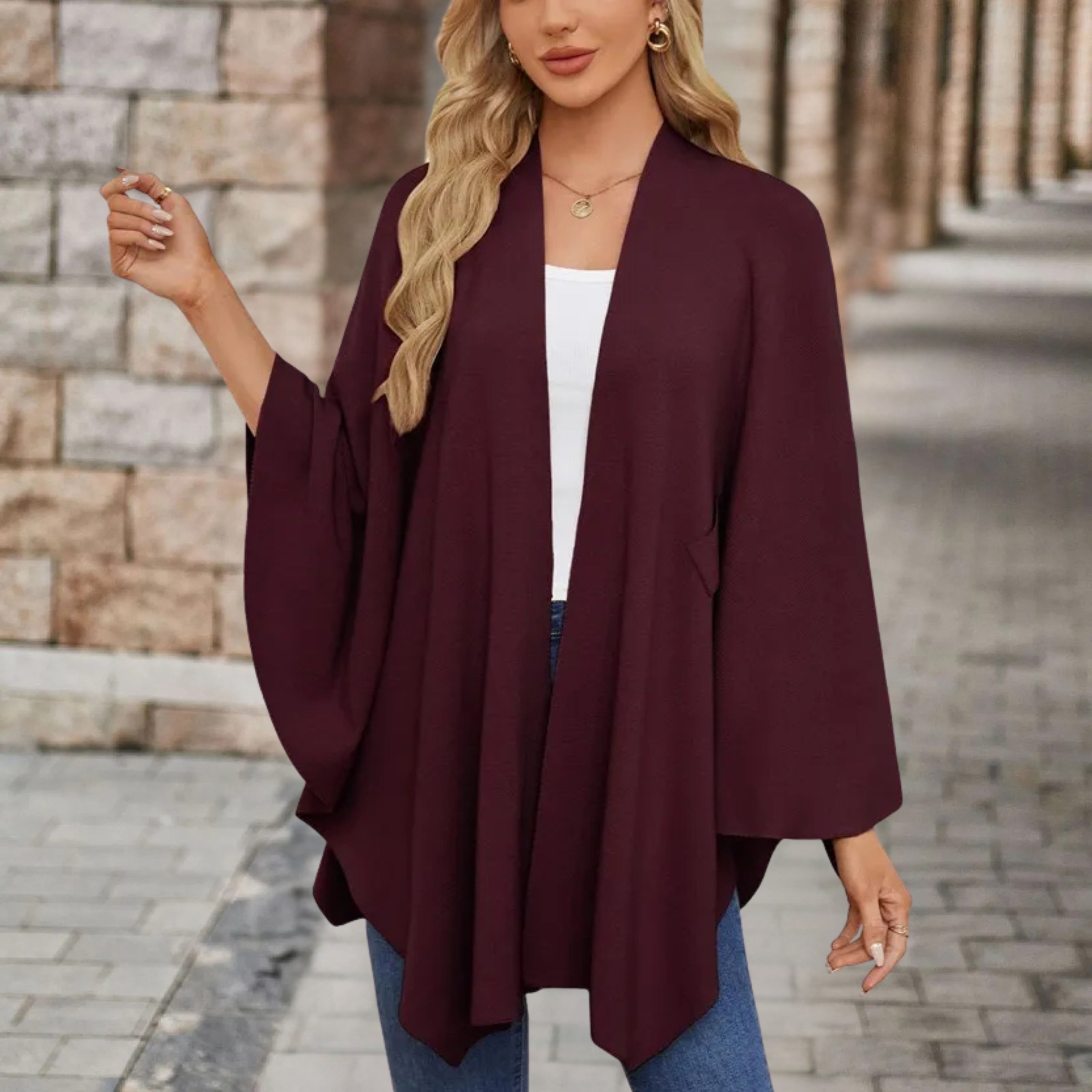 Priska | Poncho Damen Cape mit Knotendetail Elegant