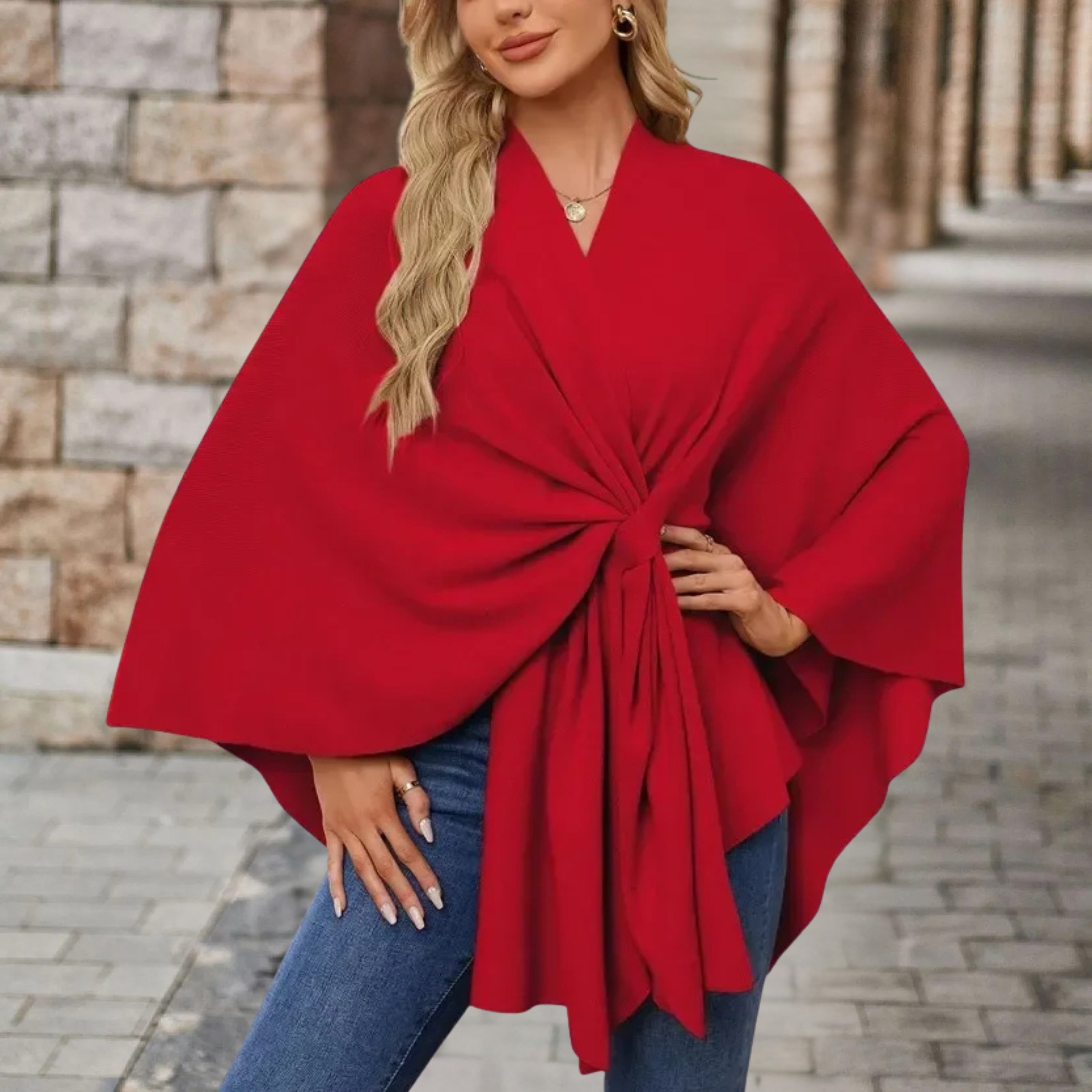 Priska | Poncho Damen Cape mit Knotendetail Elegant