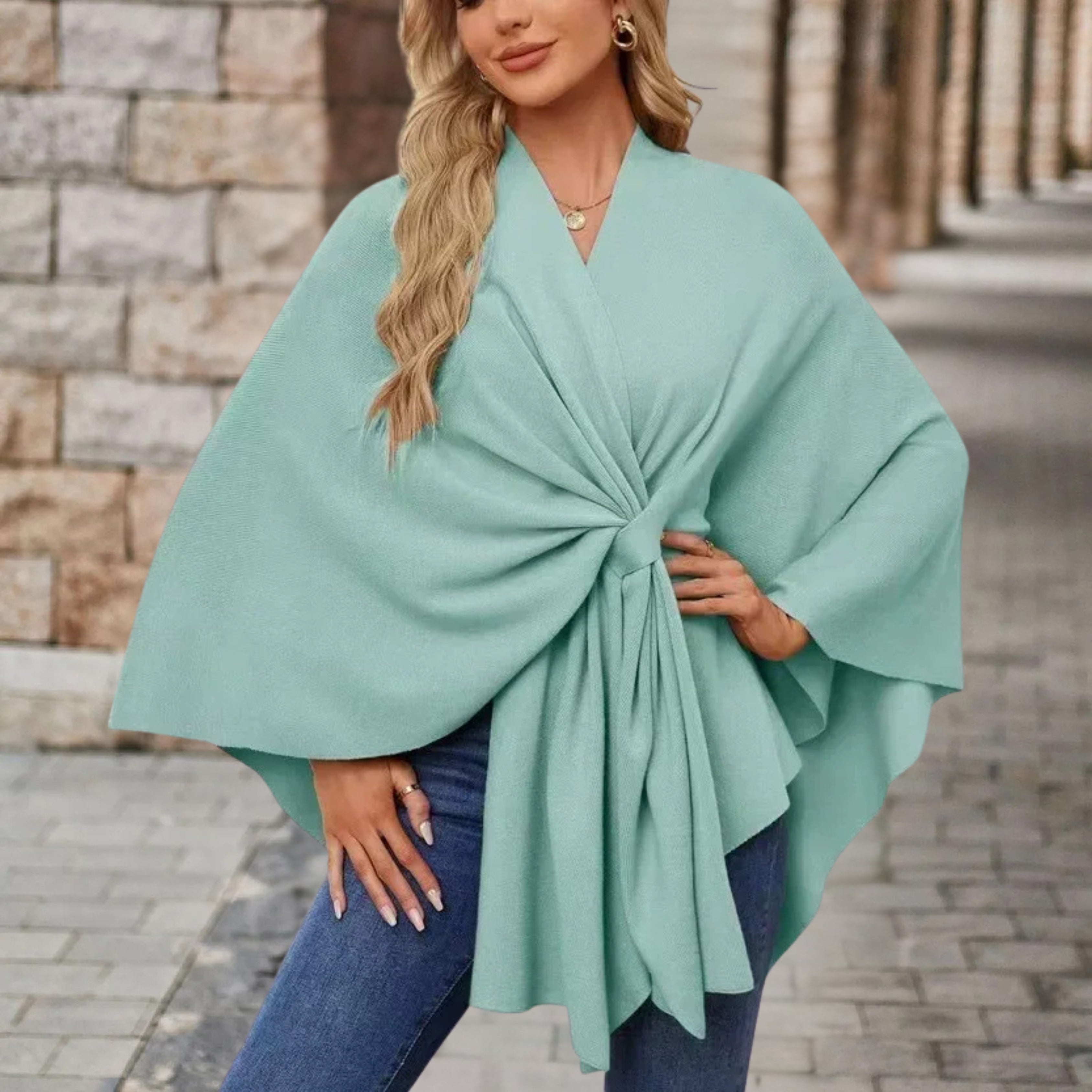 Priska | Poncho Damen Cape mit Knotendetail Elegant