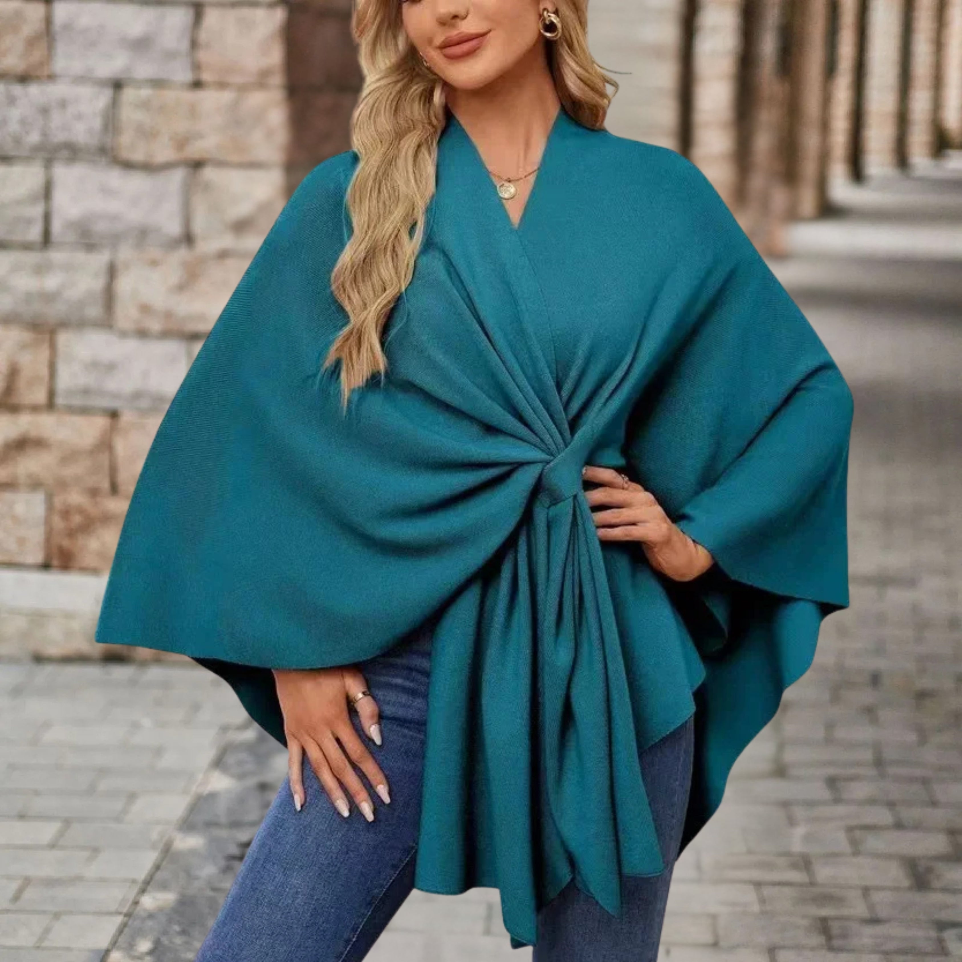 Priska | Poncho Damen Cape mit Knotendetail Elegant