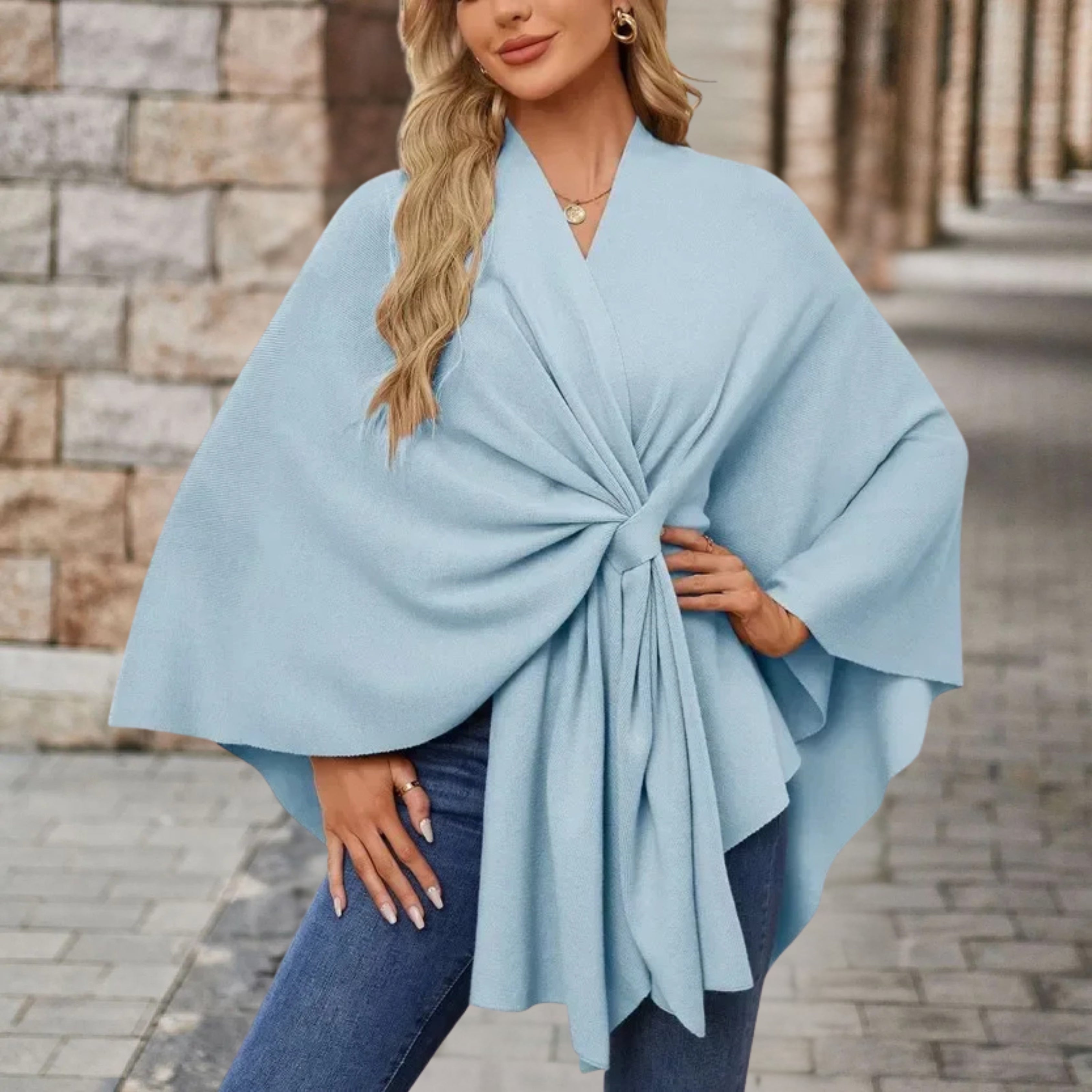 Priska | Poncho Damen Cape mit Knotendetail Elegant