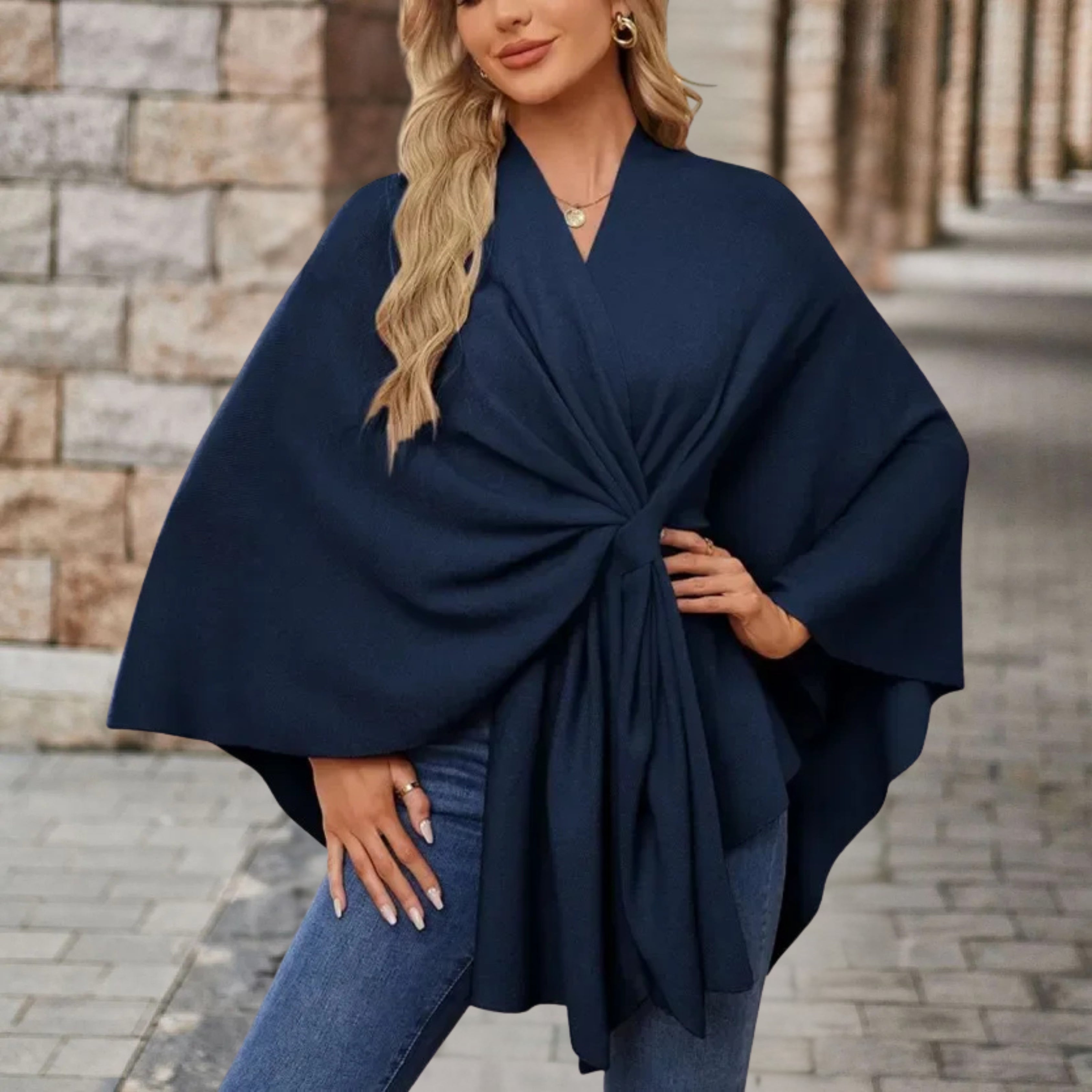 Priska | Poncho Damen Cape mit Knotendetail Elegant