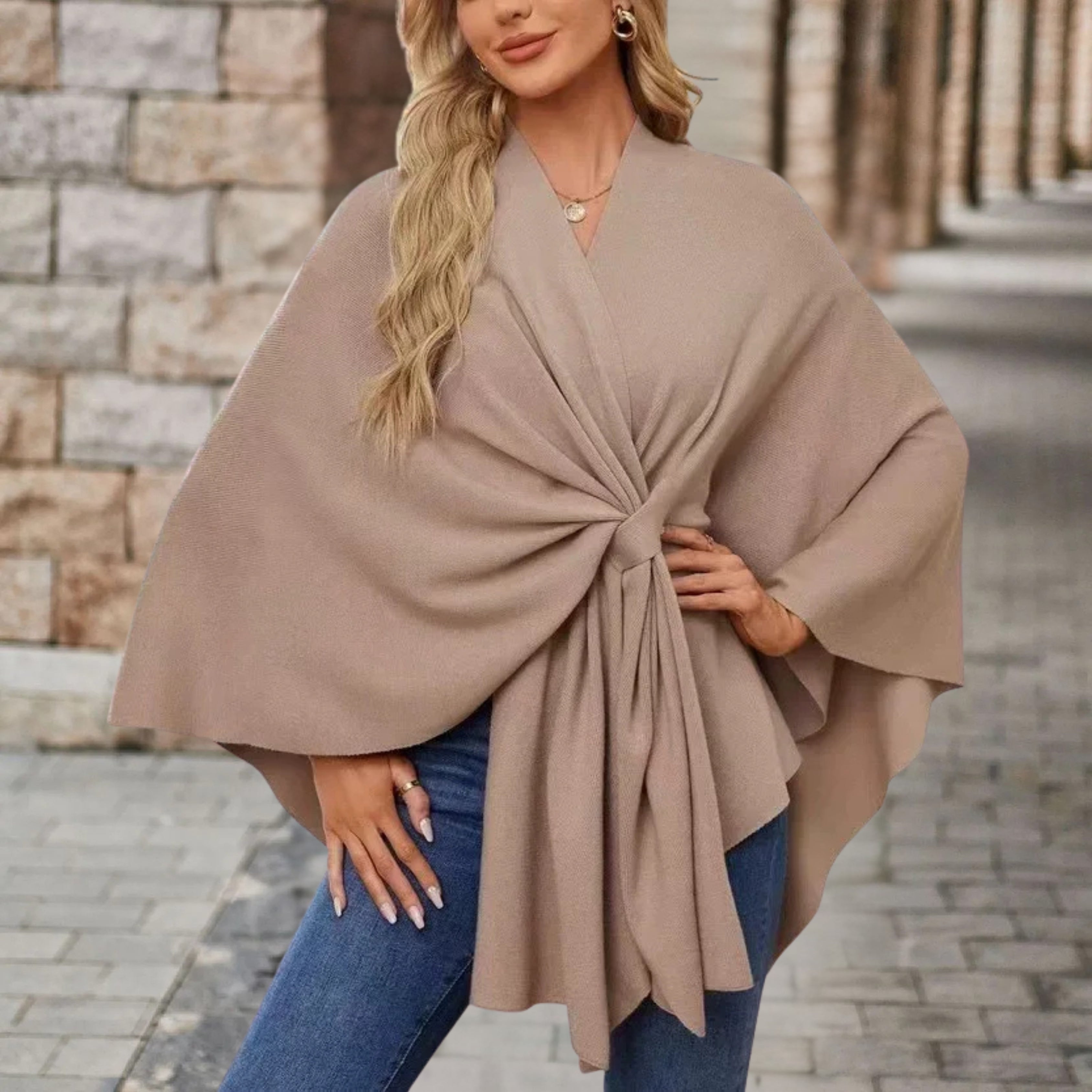 Priska | Poncho Damen Cape mit Knotendetail Elegant