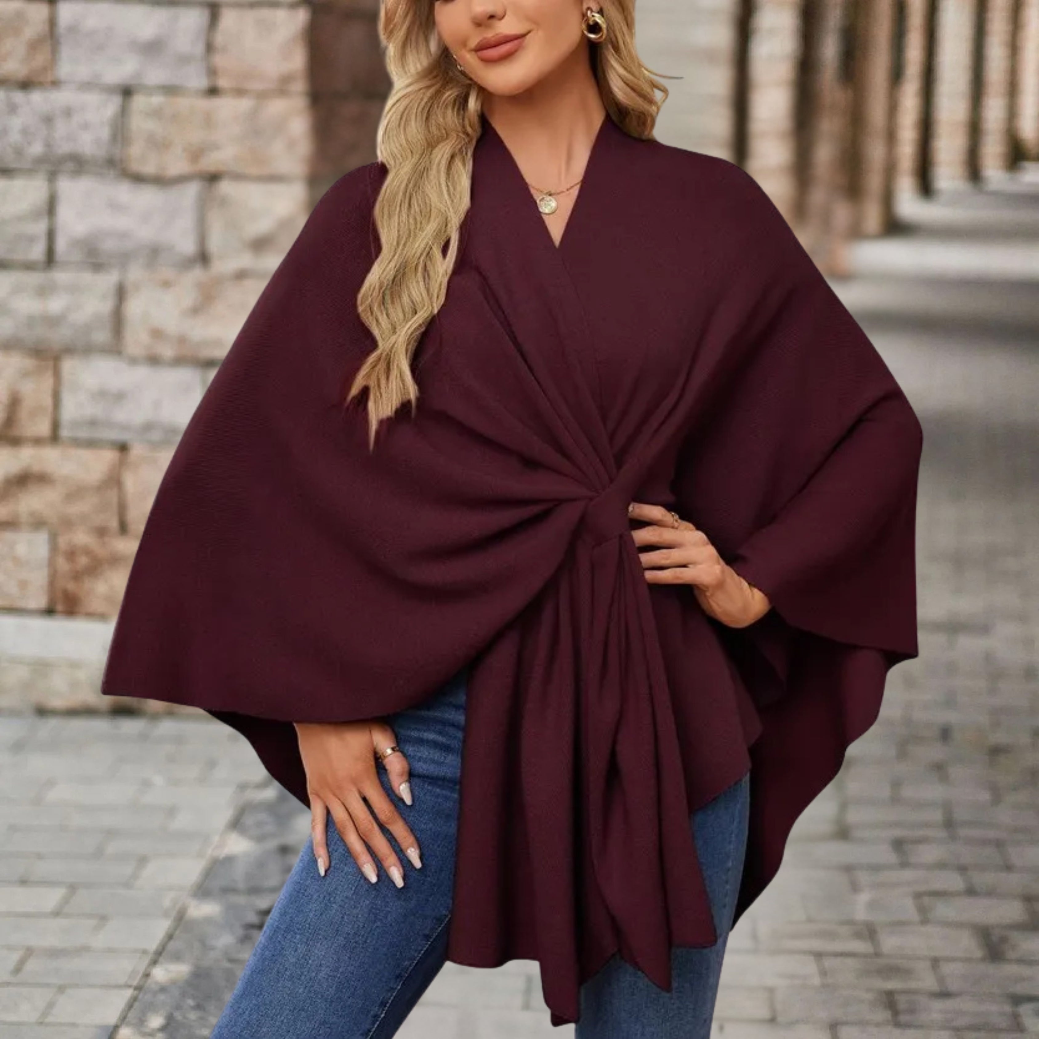 Priska | Poncho Damen Cape mit Knotendetail Elegant