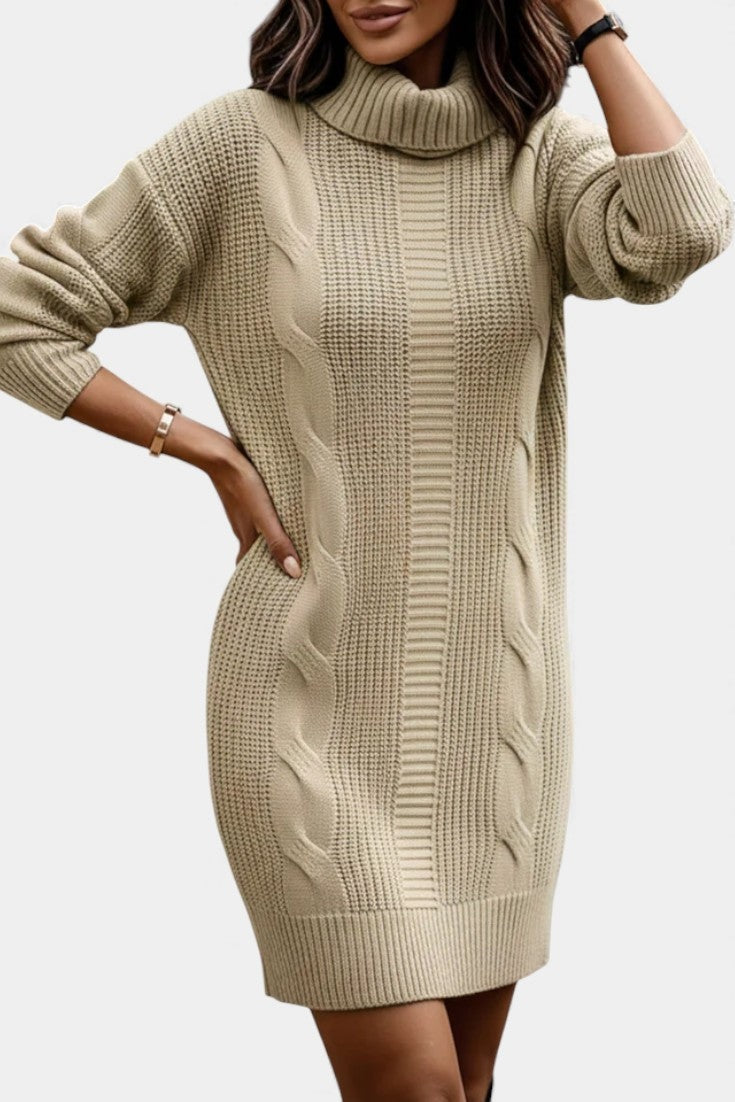 Priska | Strickkleid Mini mit Rollkragen und Zopfmuster Damen Langarm