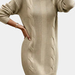 Priska | Strickkleid Mini mit Rollkragen und Zopfmuster Damen Langarm