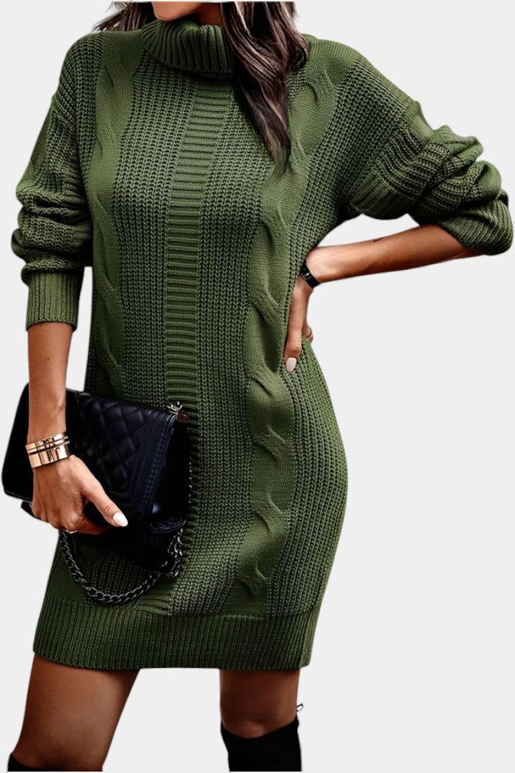 Priska | Strickkleid Mini mit Rollkragen und Zopfmuster Damen Langarm