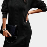 Priska | Strickkleid Mini mit Rollkragen und Zopfmuster Damen Langarm