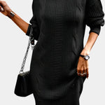 Priska | Strickkleid Mini mit Rollkragen und Zopfmuster Damen Langarm
