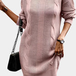 Priska | Strickkleid Mini mit Rollkragen und Zopfmuster Damen Langarm