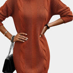 Priska | Strickkleid Mini mit Rollkragen und Zopfmuster Damen Langarm