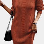 Priska | Strickkleid Mini mit Rollkragen und Zopfmuster Damen Langarm