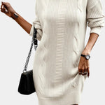 Priska | Strickkleid Mini mit Rollkragen und Zopfmuster Damen Langarm