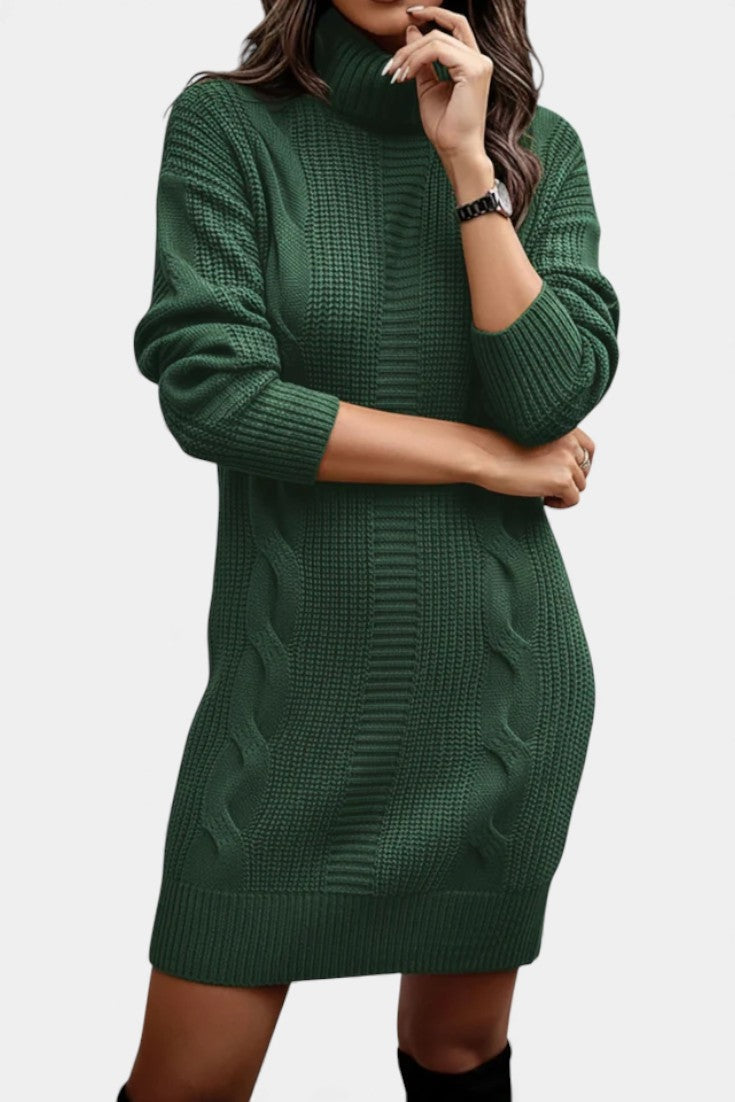 Priska | Strickkleid Mini mit Rollkragen und Zopfmuster Damen Langarm