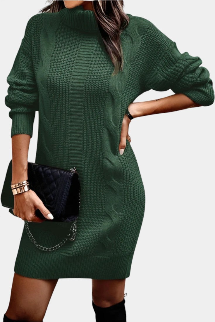 Priska | Strickkleid Mini mit Rollkragen und Zopfmuster Damen Langarm