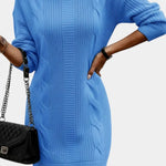 Priska | Strickkleid Mini mit Rollkragen und Zopfmuster Damen Langarm