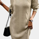 Priska | Strickkleid Mini mit Rollkragen und Zopfmuster Damen Langarm