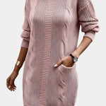 Priska | Strickkleid Mini mit Rollkragen und Zopfmuster Damen Langarm