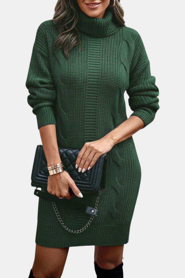 Priska | Strickkleid Mini mit Rollkragen und Zopfmuster Damen Langarm