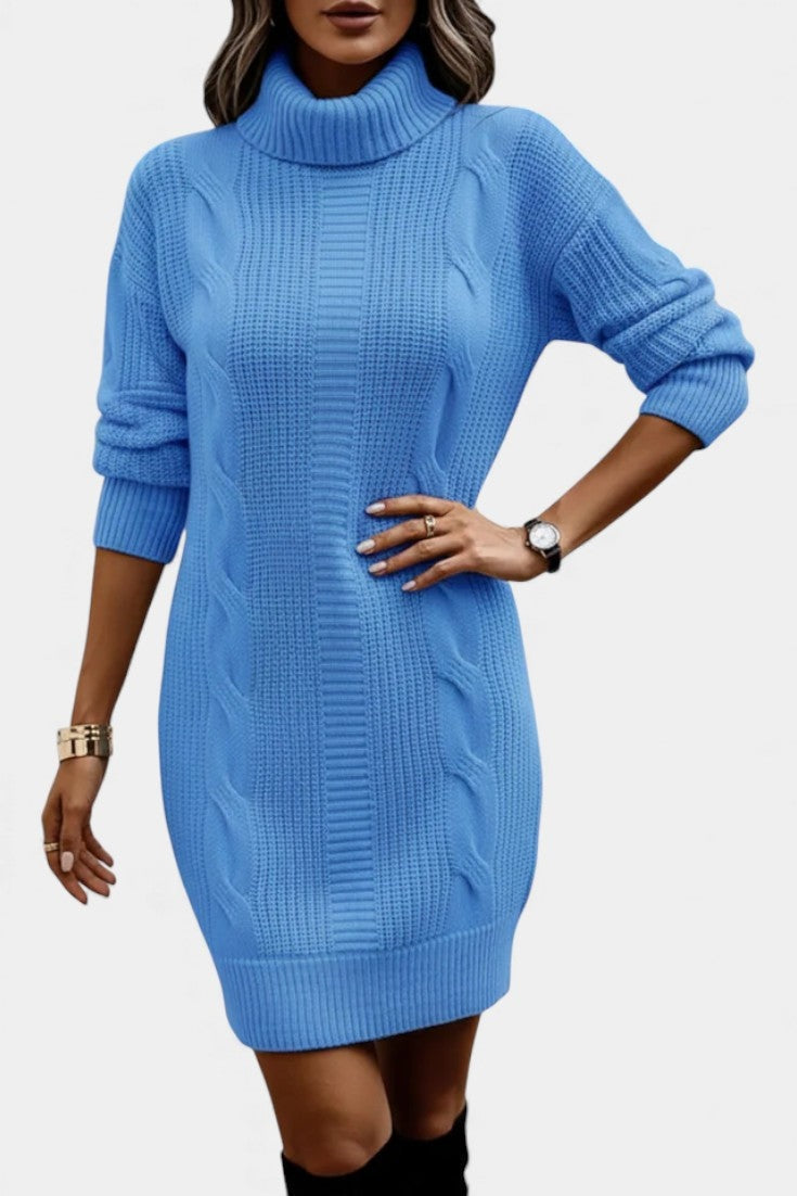 Priska | Strickkleid Mini mit Rollkragen und Zopfmuster Damen Langarm