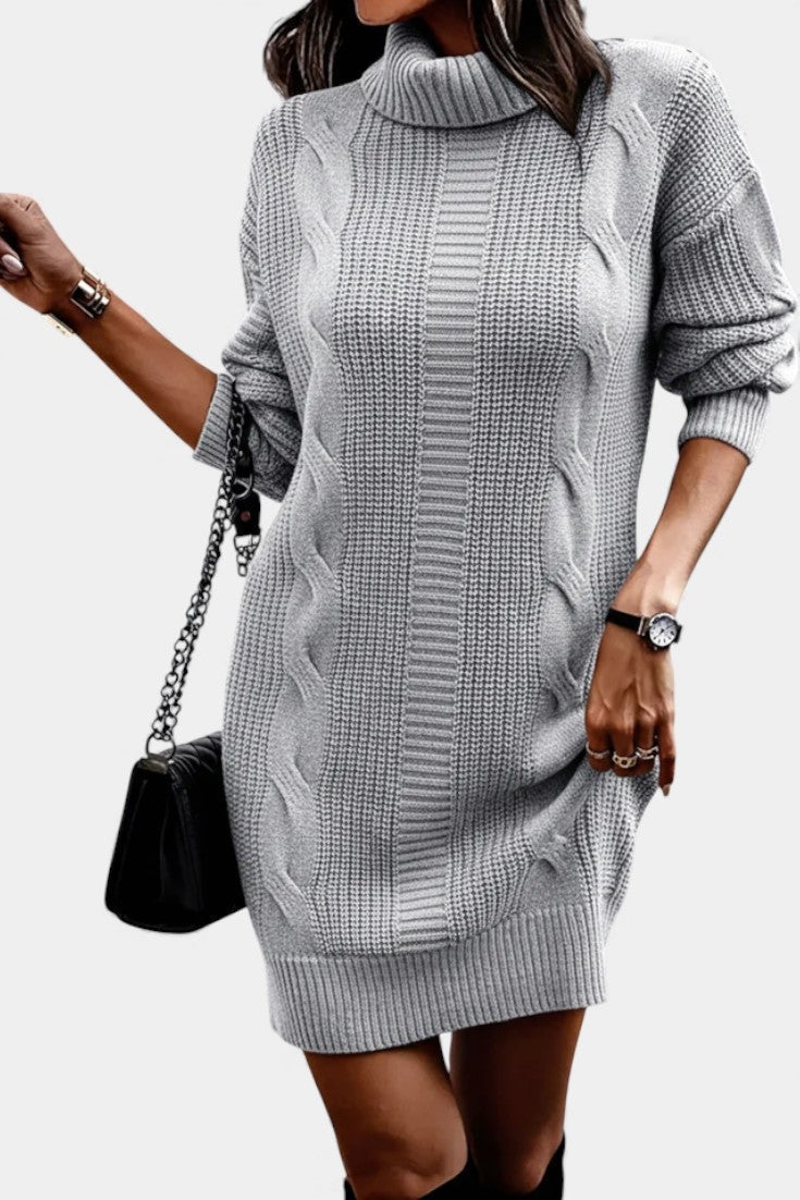 Priska | Strickkleid Mini mit Rollkragen und Zopfmuster Damen Langarm