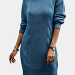 Priska | Strickkleid Mini mit Rollkragen und Zopfmuster Damen Langarm