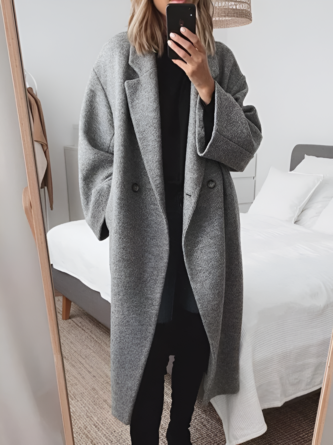 Priska | Wollmantel Damen Lang Oversized Zweireihig