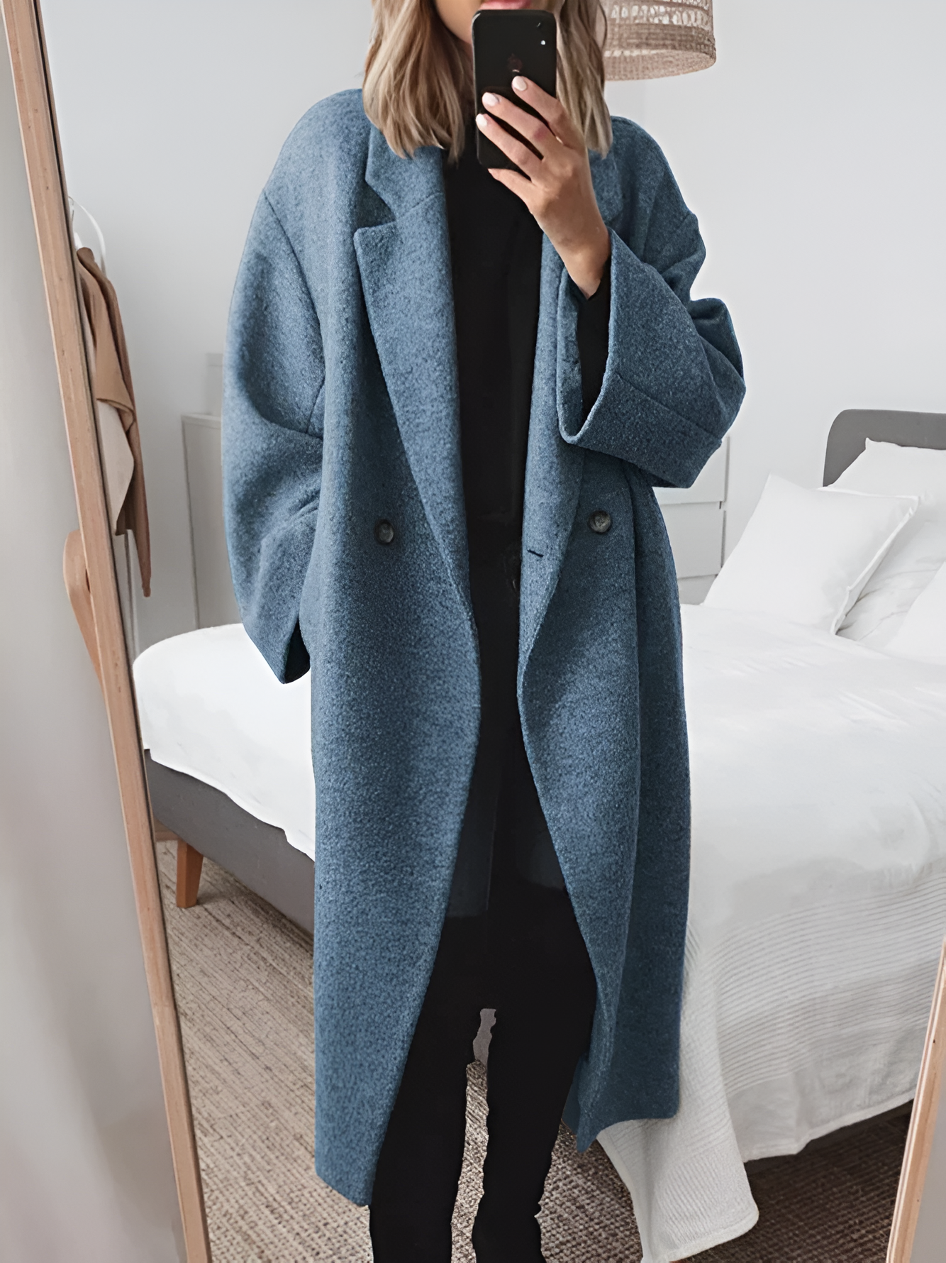 Priska | Wollmantel Damen Lang Oversized Zweireihig
