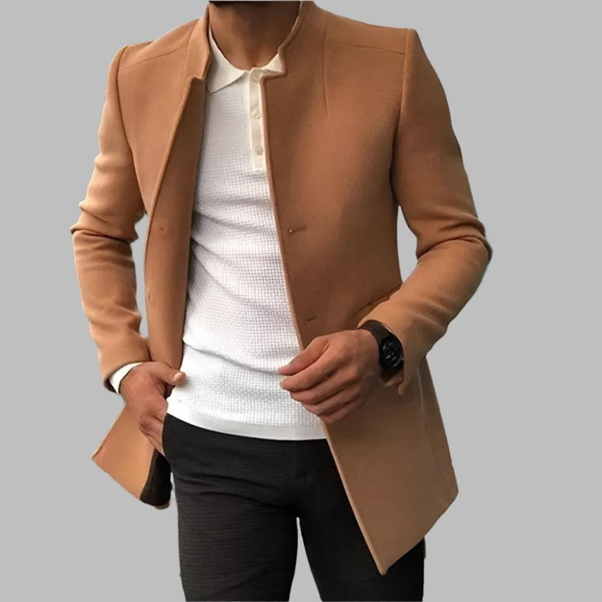 Roman | Mantel Herren Slim Fit aus Wolle mit Stehkragen