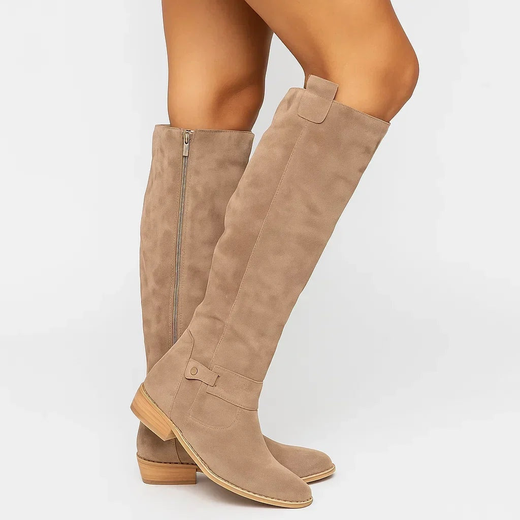 Ronja | Chelsea Boots Damen Wildleder Kniehohe Stiefel Blockabsatz
