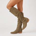 Ronja | Chelsea Boots Damen Wildleder Kniehohe Stiefel Blockabsatz