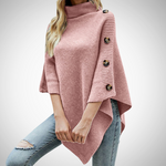 Ronja | Strick Poncho Damen Rollkragen Knopfdetail