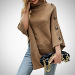 Ronja | Strick Poncho Damen Rollkragen Knopfdetail
