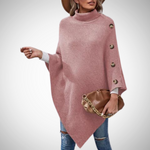 Ronja | Strick Poncho Damen Rollkragen Knopfdetail