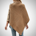 Ronja | Strick Poncho Damen Rollkragen Knopfdetail