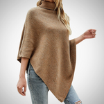 Ronja | Strick Poncho Damen Rollkragen Knopfdetail