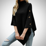 Ronja | Strick Poncho Damen Rollkragen Knopfdetail