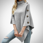 Ronja | Strick Poncho Damen Rollkragen Knopfdetail