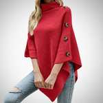 Ronja | Strick Poncho Damen Rollkragen Knopfdetail
