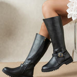 Rosalie | Kniehohe Stiefel Damen mit Schnalle und Profilsohle