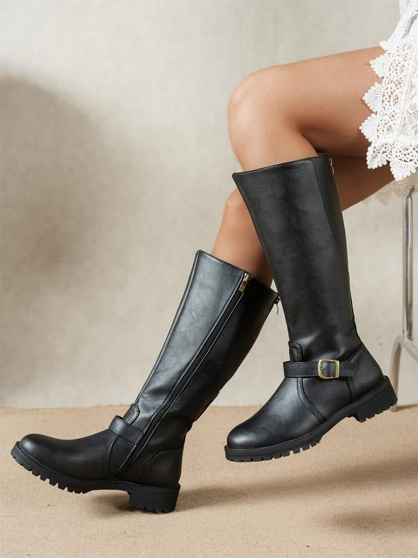 Rosalie | Kniehohe Stiefel Damen mit Schnalle und Profilsohle
