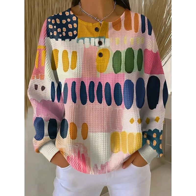 Rosalie | Sweatshirt aus Waffelstrick mit Knopfleiste Damen Print