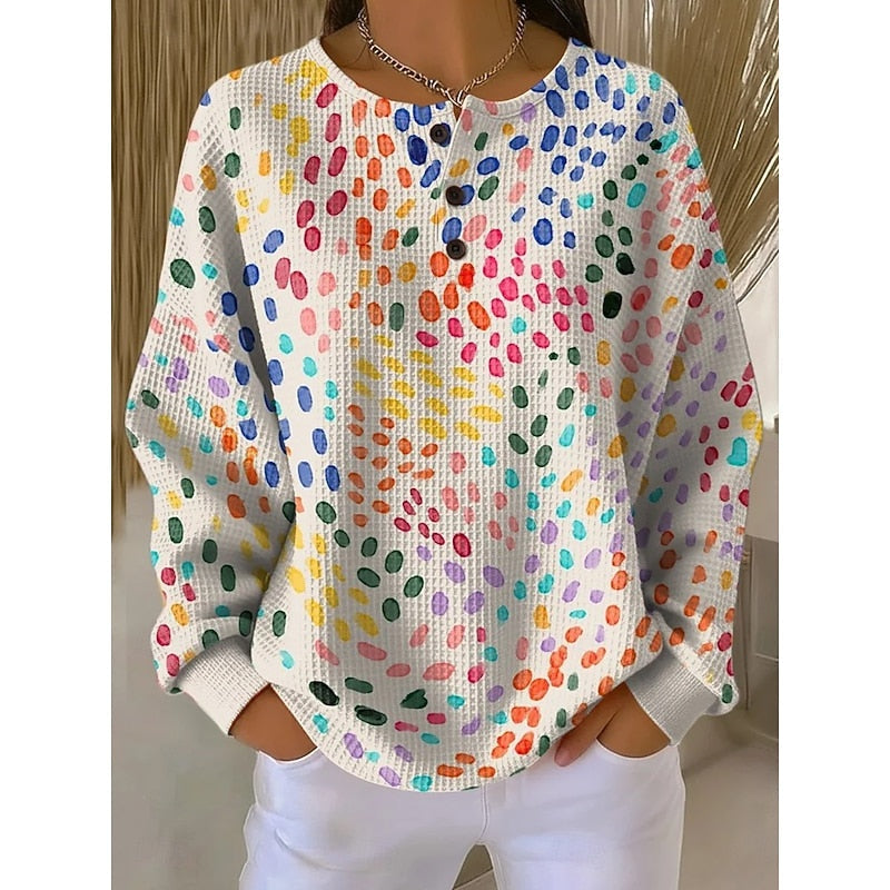 Rosalie | Sweatshirt aus Waffelstrick mit Knopfleiste Damen Print
